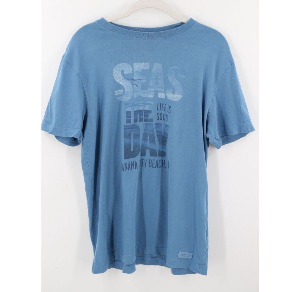 Life is Good Mens Classic Tee Blue Seas the Day Size Small Cotton